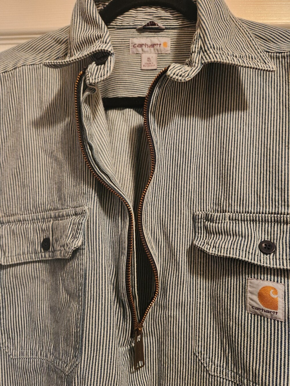 Carhartt Men's Narrow Black & White Striped Work Shirt Jacket - Picture 4 of 7